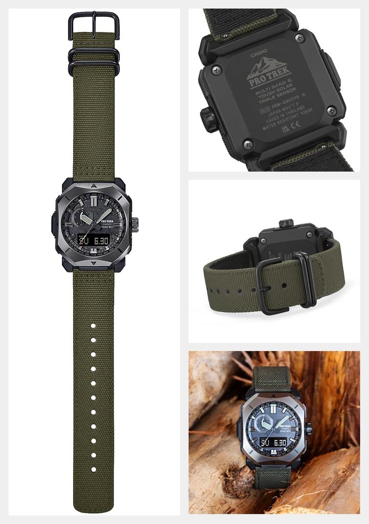 Мужские часы Casio Pro Trek Climber Line Solar Watch с радиоуправлением, цвет хаки, модель CORDURAre/cor™ PRW-6900YB-3JF.