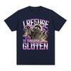 I refuse to tolerate gluten T-shirts Funny raccoon memes print oversized men's and women's cotton casual short-sleeved T-shirts