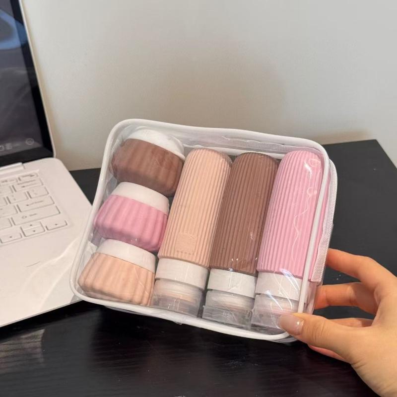 Silicone Travel Toiletry Bottles Set Easy Clean BPA Free with Clear Storage Pouch for Vacation Business Trips