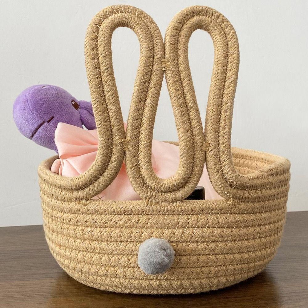Cartoon Design Bunny Storage Basket Cotton Rope Organizer Basket  Desktop Organizer