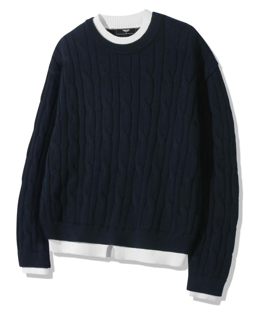 TRILLION Layered Cable Knit_Navy