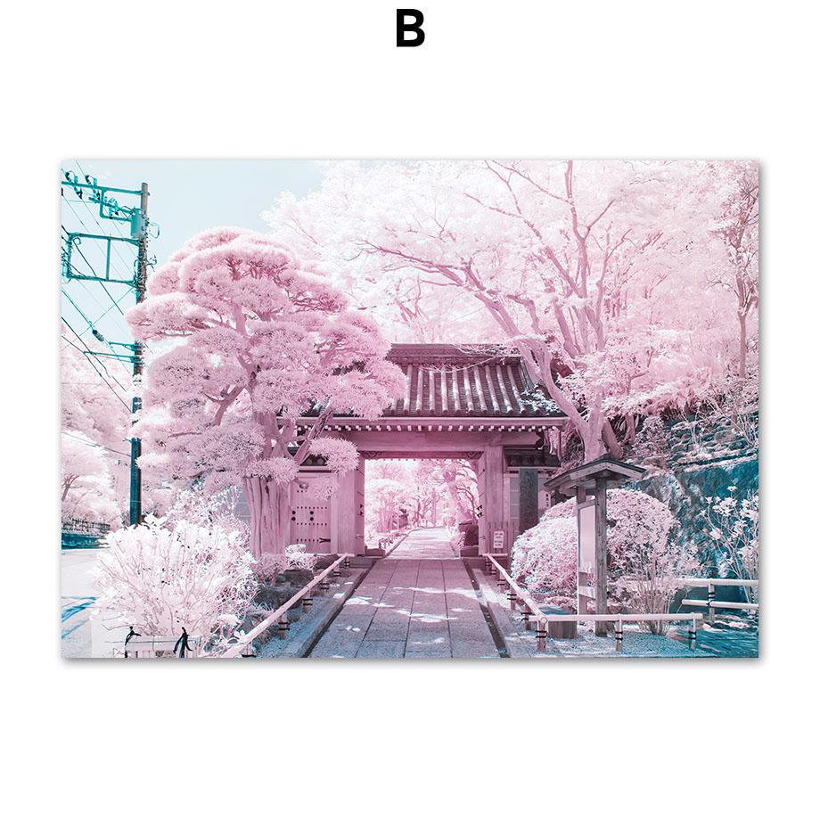 Розовая Сакура, башня Фудзи, бабочка, японская настенная живопись, холст, живопись, постеры и принты, настенные панно для декора гостиной