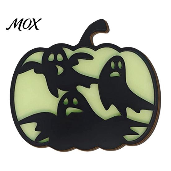 Indoor Halloween Atmosphere Lighting Glow-in-The-Dark Pumpkin, Spooky Wooden Pumpkin Ornament, Black Cats Luminous Ornament Bats Ghosts Silhouette