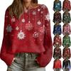 Women's Fashion Round Neck Long Sleeve Christmas Print Casual Pullover Sweater Top