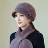 Осенне-зимняя женская вязаная шерстяная шапка для среднего возраста и пожилых женщин, теплая, с защитой ушей, кепка с козырьком, универсальная шапка из кроличьего меха, женская
