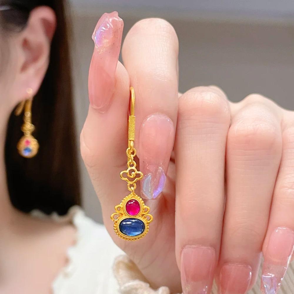 Women Jewelry Set Chinese Palace Style Floral Pendant Necklace Enamel Gourd Bracelet Cloud Earrings Ring