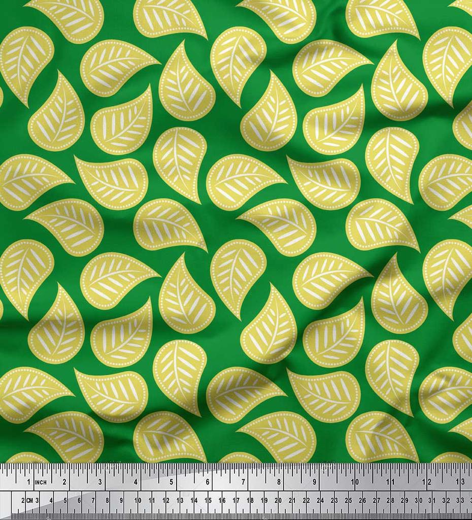 Soimoi Red Japan Crepe Satin Fabric Artistic Leaves Fabric Prints By Metre 42 Inch