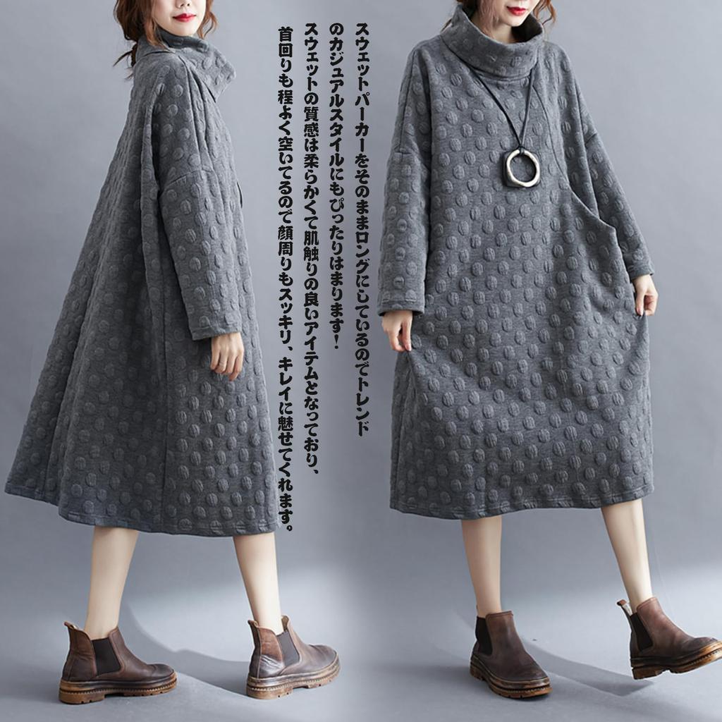 Hoodie Long High Polka Dot Retro with Plus Elegant Maxi Casual Loose Everyday Winter [CCGGOWMM] Women's Dress, Sleeve, Neck, Pattern, Style, Pockets,
