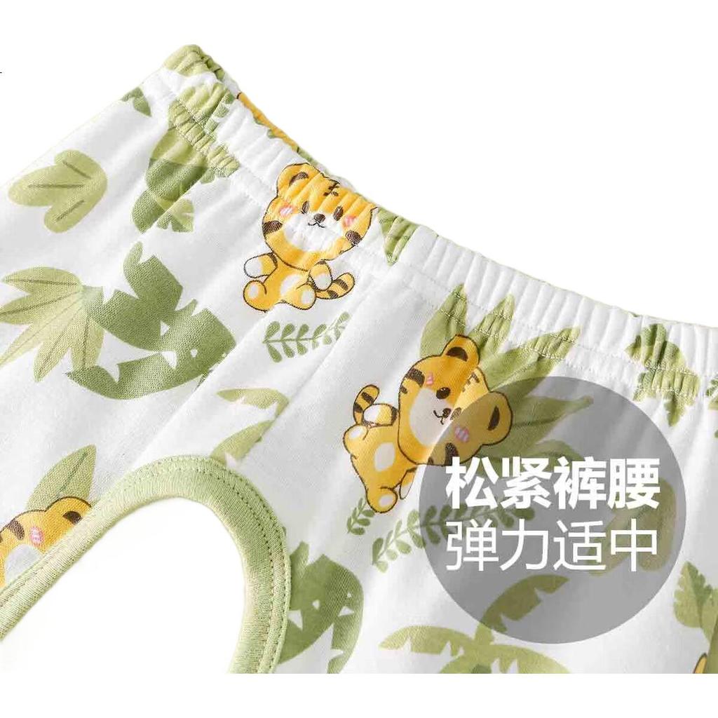 Doxiluoka Baby Boys Open Crotch Pants Spring Autumn Cotton Infant Pants Tender Green Tiger Size 110