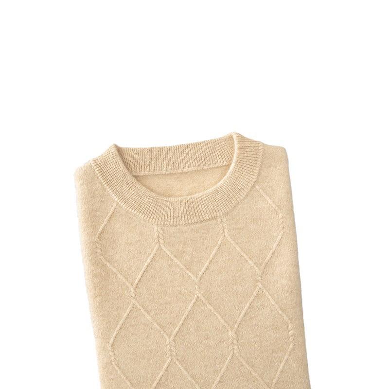 Мужской кашемировый свитер с ромбовидным узором, круглым вырезом - Business Casual, с длинным рукавом, теплый, однотонный пуловер.