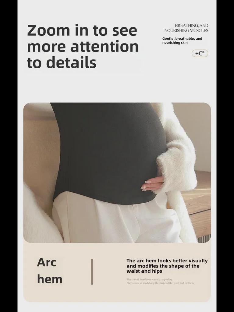 Maternity High Collar Velvet Top for Winter - Women's Thin Sweater for Pregnancy