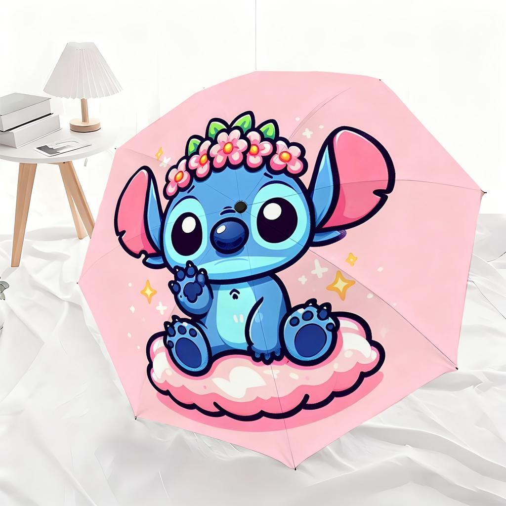 1pc Disney Stitch Cartoon Character Automatic Umbrella, All-Weather Folding Umbrella Suitable for All Occasions, Portable Comp