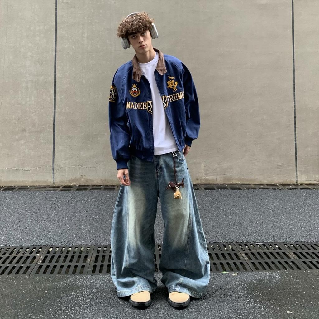 Куртка-бомбер ZYLLO в стиле американского ретро-винтажа с вышивкой и молнией, модная, в стиле хип-хоп, с отложным воротником, в стиле 2000-х, уличная одежда, свободный крой, повседневная.