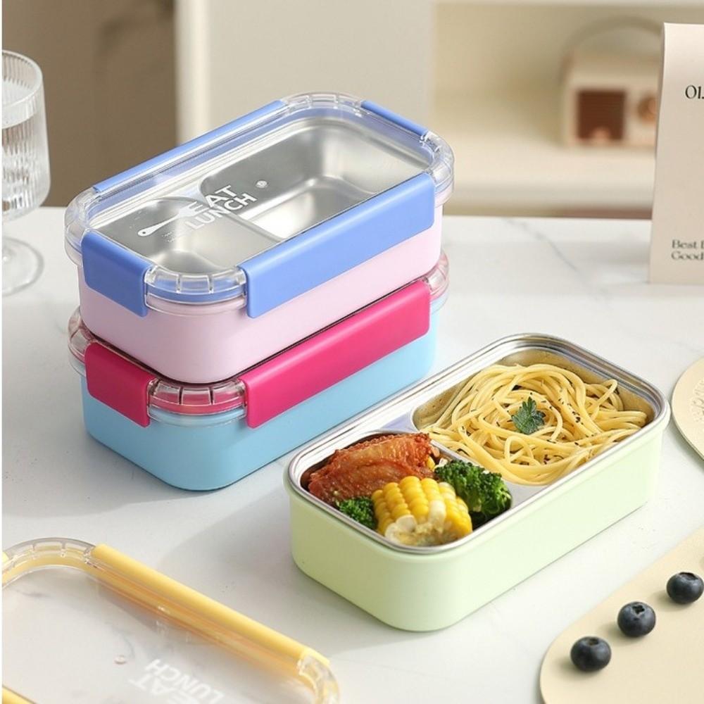304 Stainless Steel Divided Lunch Box with Fork Spoon Food Container New Bento Box For Meal Prep