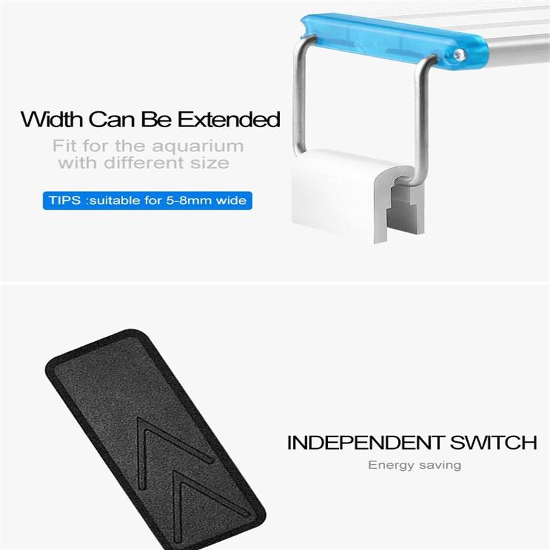 Супертонкий светодиодный светильник для аквариума, светильник для водных растений, 18-75 см, расширяемый водонепроницаемый зажим на лампе для аквариума