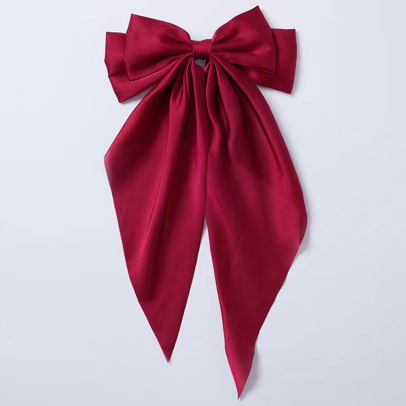 1 Pcs Fashionable Solid Color Ribbon Bow Hair Clip Women's Elegant Long Satin Large Bow Spring Clip Hair Accessory Top Clips