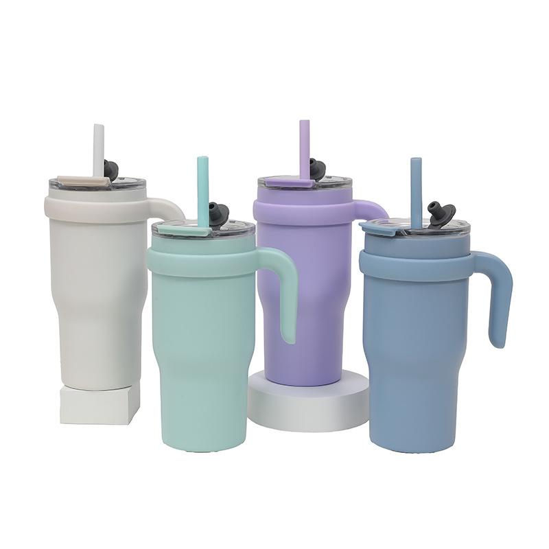 New Solid Color 304 Stainless Steel Thermos Cup, Outdoor Portable Ice Cup With Handle, Fashionable Student Water Cup