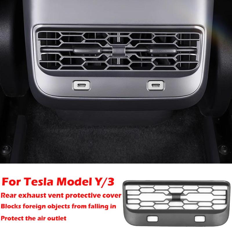 Rear Air Vent Cover For Tesla Model 3 Y Accessories Center Console Armrest Box Back Conditioner Outlet Filter Grille Protector