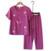 Grandma's Cotton Linen Two-Piece Pajama Set - Short-Sleeved Top and Loose Shorts for Middle-Aged and Elderly Women