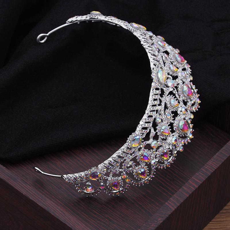 Baroque Ab Crystal Wedding Crown Bridal Tiaras Headbands For Queen Bride Diadem Headdress Prom Hair Jewelry Ornaments