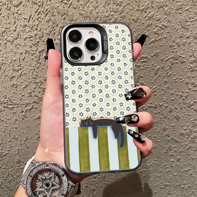 Милый Узор Полосатый Мультяшный Кот Лазерный Чехол для Телефона Для iPhone 13 Mini 12 11 Pro Max 17 16 15 14 Pro Max Plus 17 Air Задние Крышки
