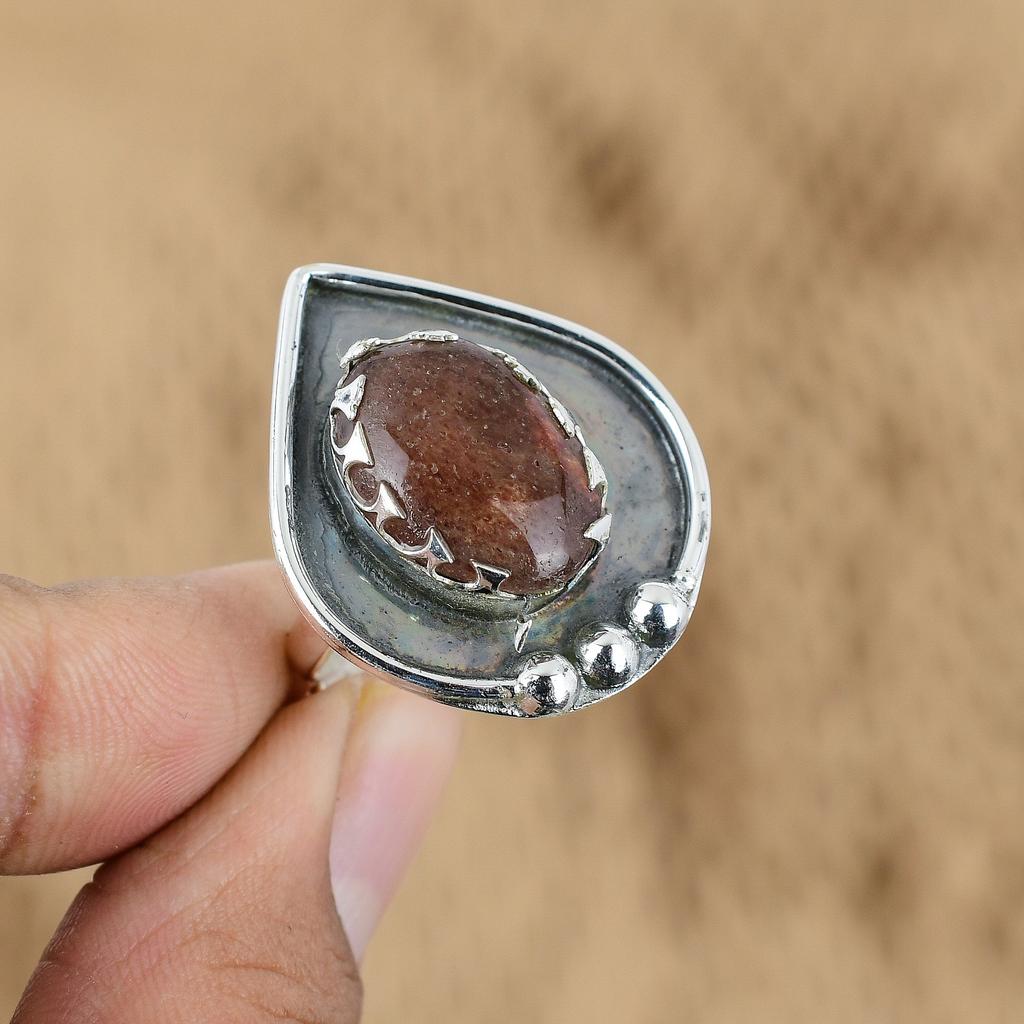 Natural Sunstone Gemstone Multi Stone Adjustable Ring 925 Sterling Silver