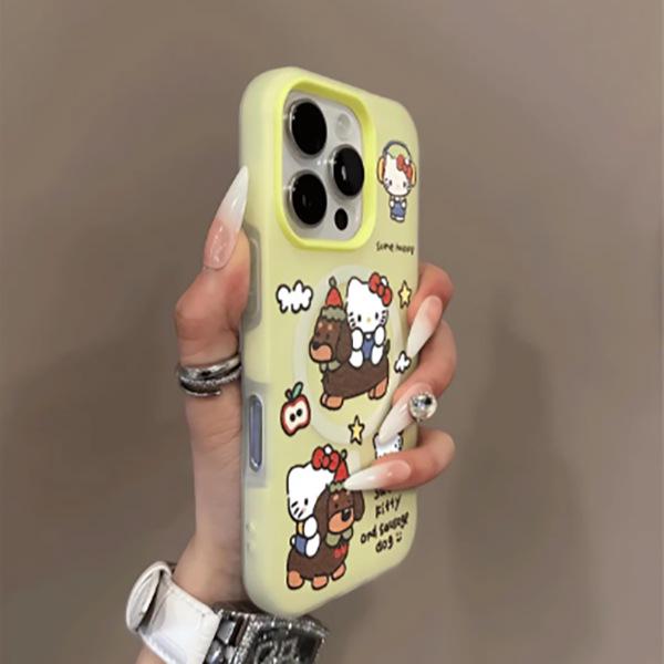 Магнитный чехол Hello Kitty и Собака для iPhone 17 Pro Max, 16, 15 Pro, 14 - Милый мультяшный дизайн