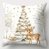 Set Of 4 Christmas Pillow Covers, Snow Forest Golden Tree Santa Deer Print, Polyester, Zipper Closure, For Sofa Decor