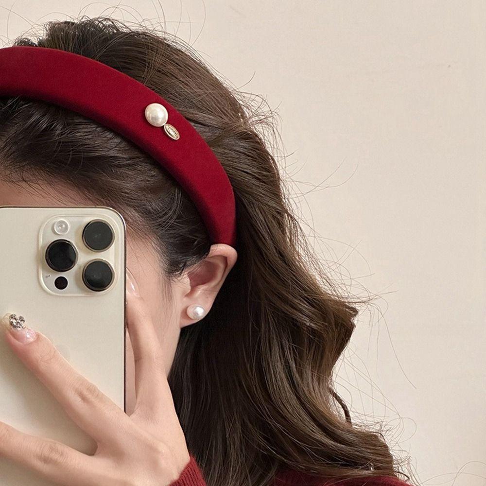 Cloth Red Sponge Headband Camellia Flowers Velvet Hair Band Creative   Girl