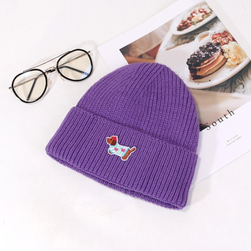 Autumn and Winter New Hat for Women Puppy Patch Knitted Hat Sweet and Cute Warm Wool Hat Outdoor Versatile Pullover Hat