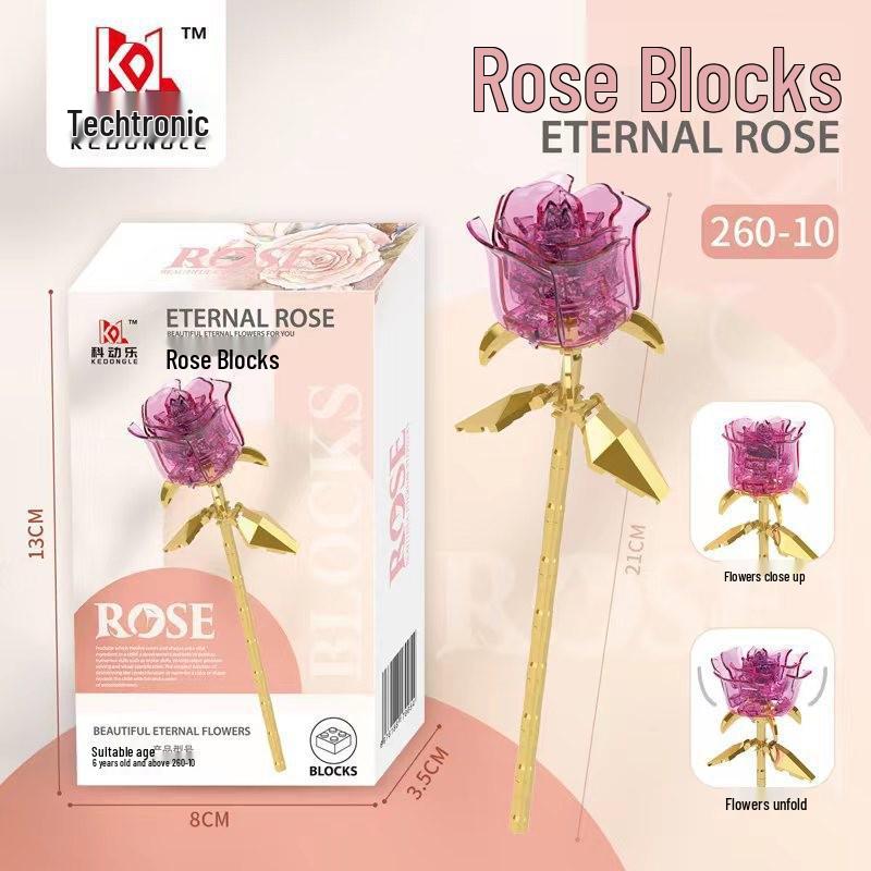 Tulip Lego-Compatible Everlasting Flower Building Blocks: Puzzle Ornament Potted Plant Toy, Valentine's Day Rose Gift.