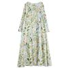Spring Autumn Cotton Linen Vacation Pattern Maxi Dresses Holiday Travel Vintage Round Neck Long Sleeve Dress Women