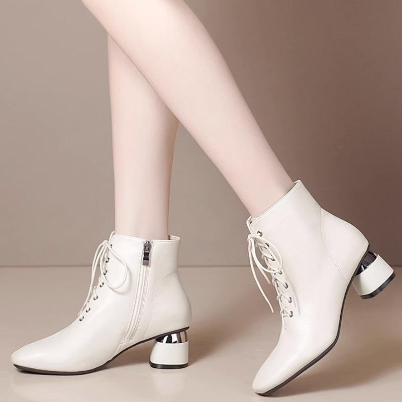 Ботинки Ji на толстом каблуке, женские кожаные туфли со шнуровкой, черные ботинки в стиле ретро на среднем каблуке