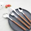 4Pcs Wooden Handle Dinnerware Western Stainless Steel Cutlery Set Knife Fork Coffee Tea Spoon Silverware Kitchen Tableware Set