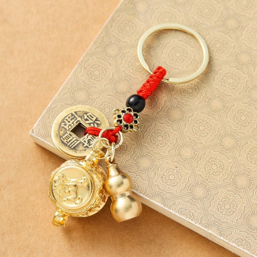 Латунные монеты в китайском стиле, кулон на удачу, медный брелок для ключей от машины, украшение на рюкзак