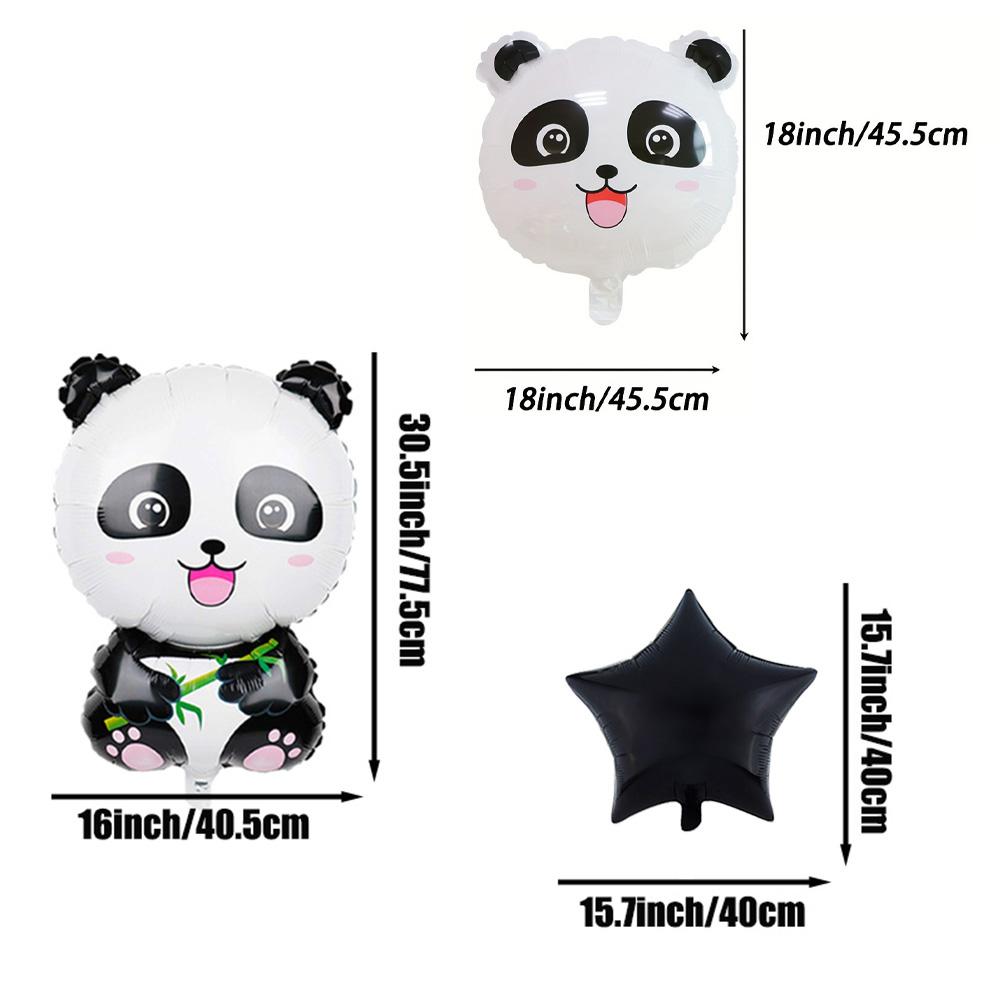 5-Piece Set of Panda Head and Five-Pointed Star Aluminum Foil Balloons, Suitable for Birthday Parties, Panda-Themed Birthday Party Decorations