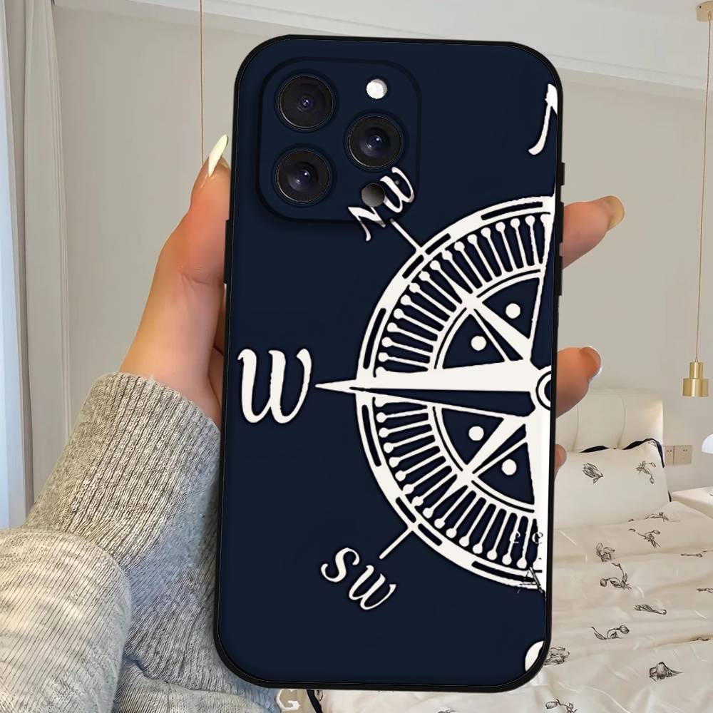 Модный винтажный чехол для телефона с компасом, черный, подходит для IPhone 17,16,15,11,13,14 Pro Max,Plus,X,Xr,Xs Max,13Mini