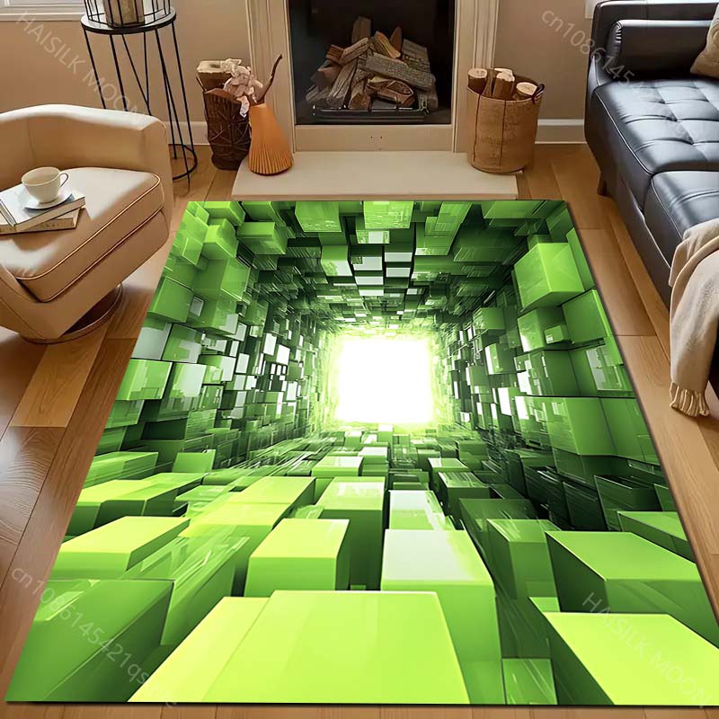 3D Ковер с принтом зеленого куба для гостиной, спальни, прикроватный, под диван, стол, напольный коврик, домашний ковер, декор, большой размер