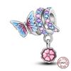 Dragonfly Charm 925 Silver Original Bee Safety Chain Sparkle Zircon Clip Charms Fit Bracelet DIY Jewelry For Women Wedding Gift
