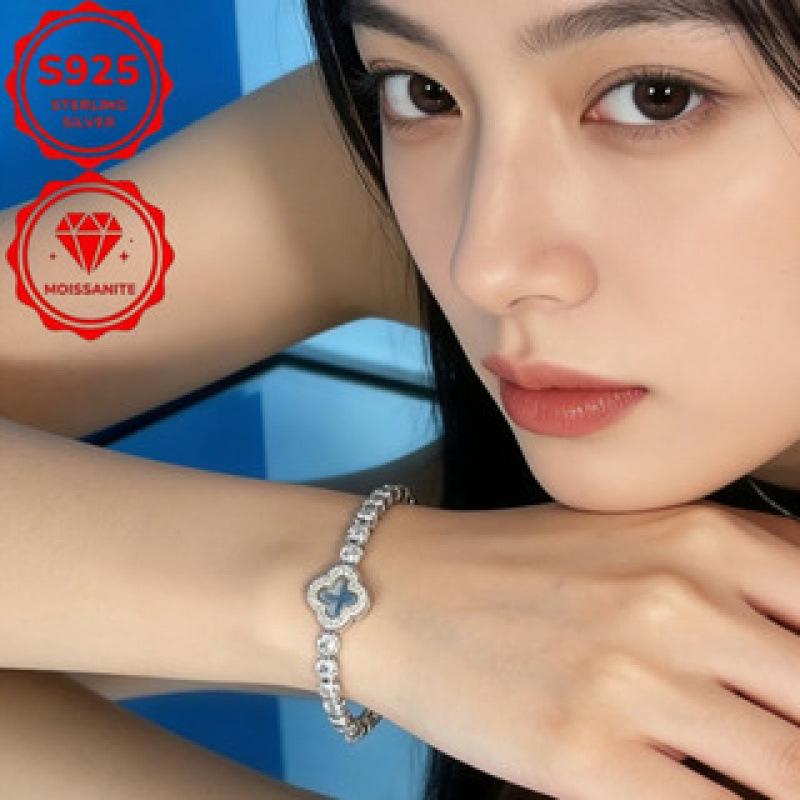 Silver-Plated Four-Leaf Clover Zircon Bracelet - Exquisite Handcrafted Jewelry