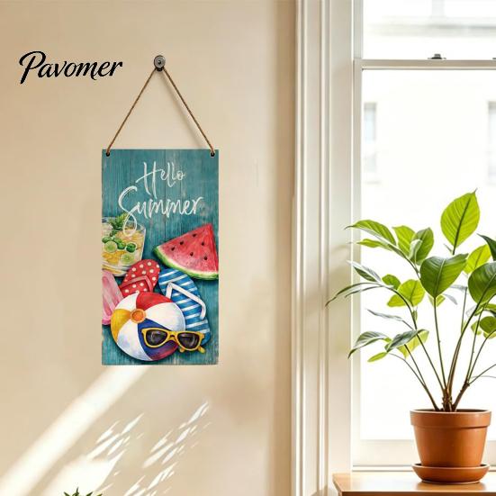 Farmhouse Wall Art Summer Wooden Hanging Sign, Welcome Sign Front Door Decor with Party Supplies Rope, Colorful Hanger for Seasonal Beach House Ready