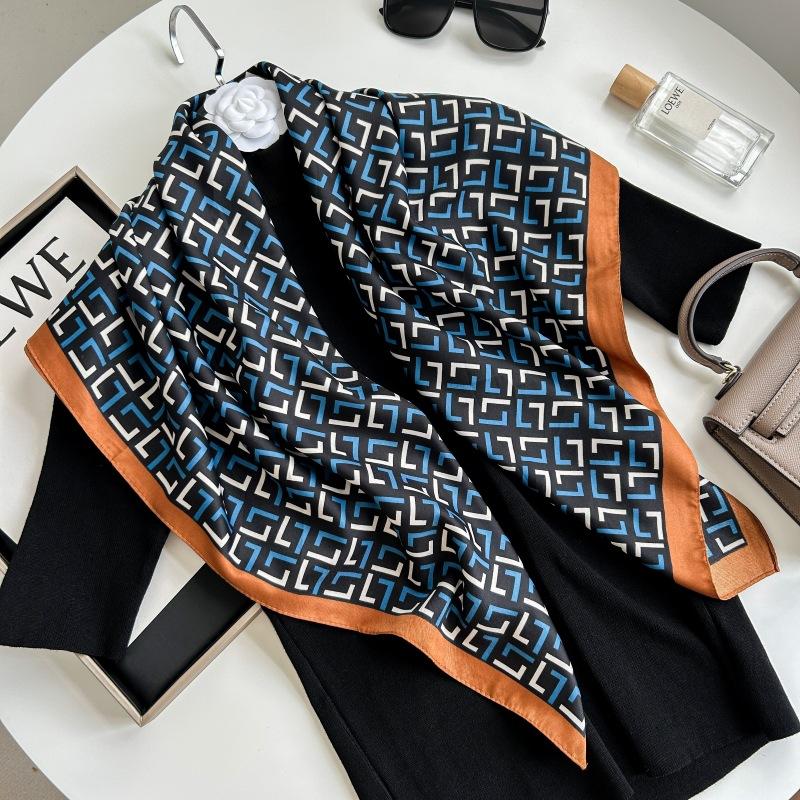 Печатный буквенный высококачественный искусственный шелк женский твил шелковый декоративный женский шелковый шарф