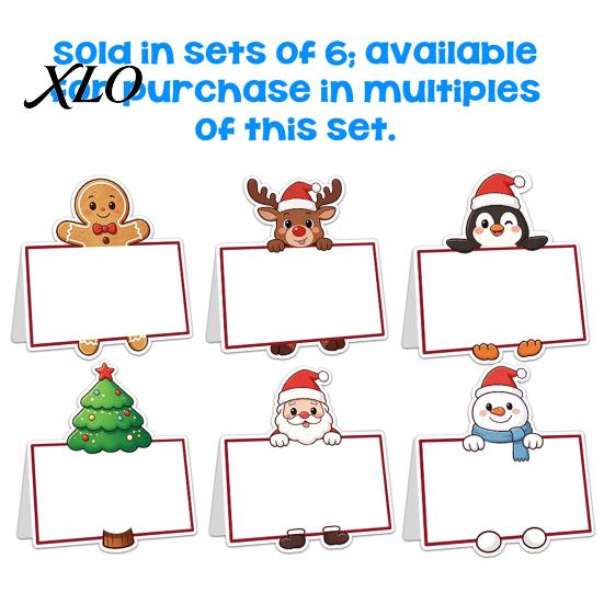 Festive Table Decor Christmas Party Place Card Holders, Cartoon Santa Reindeer Name Tag Stands Seat Markers for Seating, DIY Write-On Decor,