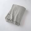 Fringed Blanket "Gaïa" All Sizes "Cotton Gauze" - Gaïa Nuage - 130 X 160 Cm