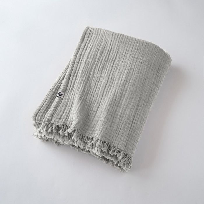 Fringed Blanket "Gaïa" All Sizes "Cotton Gauze" - Gaïa Nuage - 130 X 160 Cm