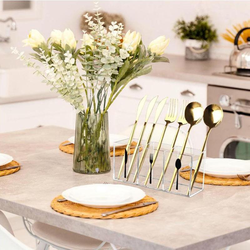 Прозрачный акриловый органайзер для столовых приборов, пластиковый держатель на 3 отделения для посуды, принадлежности для декора кухни, дома, улицы