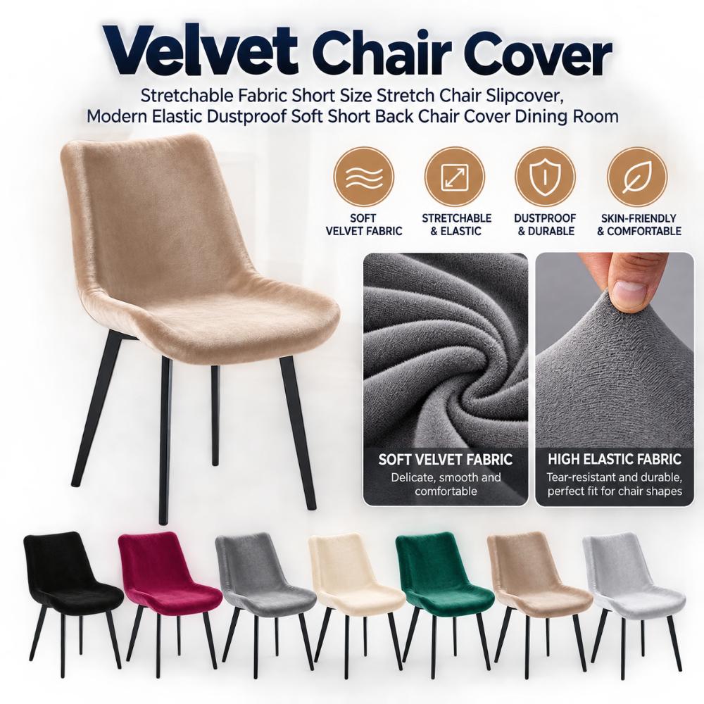 Stretchable Fabric Velvet Chair Cover Short Size Short Back Chair Cover Dining Room
