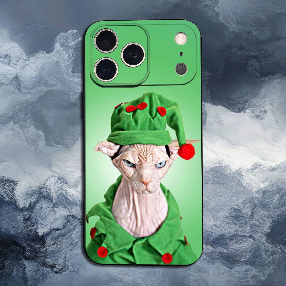 Чехол для iPhone 11,12,15,14,13,16,17,Plus,Pro Max,XS,X,XR,SE,Mini,8,7 с изображением кошки породы Сфинкс, Мягкий силикон, Черный