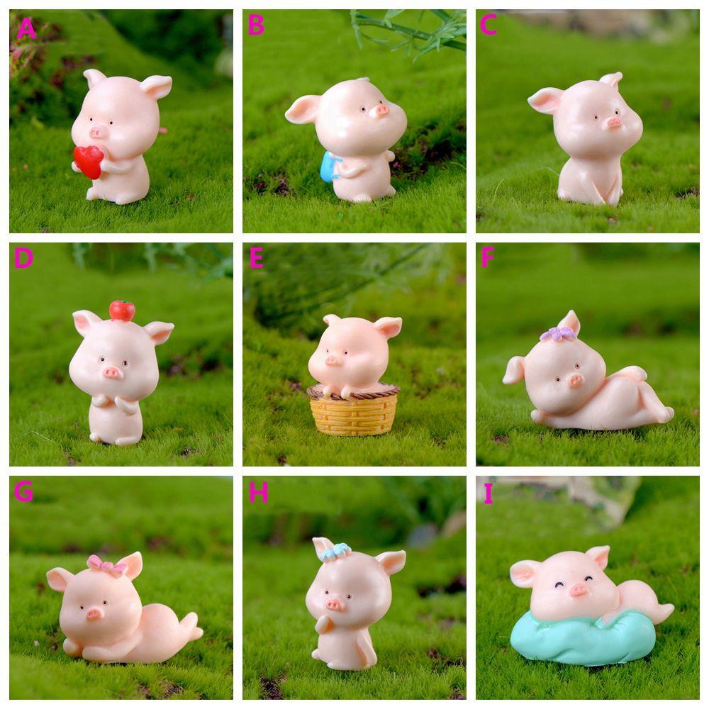 Cute Garden Home Decor Bonsai Decoration Figurine Micro Pig Family Resin Ornaments Miniature Model