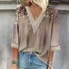 Женские повседневные свободные рубашки с кружевной отделкой и V-образным вырезом Топы с принтом Футболки Футболки